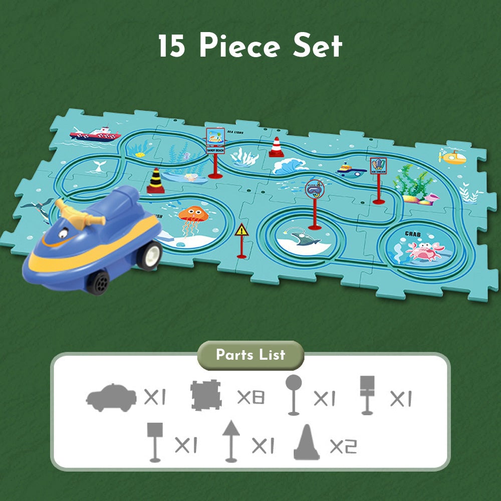 Puzzleracer Kids Car Track Set Sea / 15 Piece