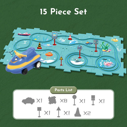 Puzzleracer Kids Car Track Set Sea / 15 Piece