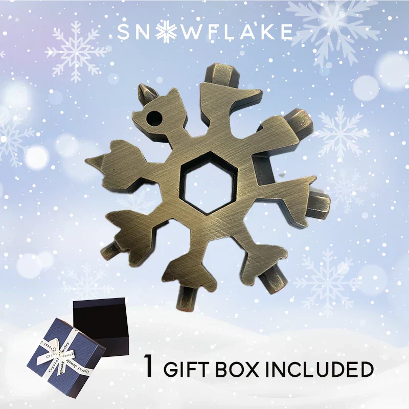 Jollysnow – Snowflake Multitool 18-In-1 Stainless Steel Portable For Outdoor Adventure Rustic Gold
